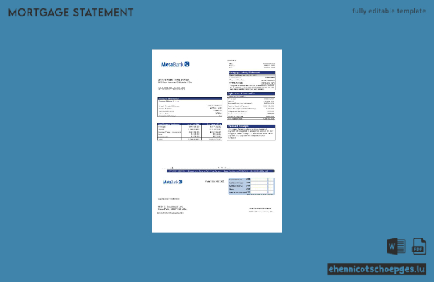 USA Meta Bank Kreditkarten-Hypothekenabrechnung in Word- und PDF-Formaten – Beispielvorschau